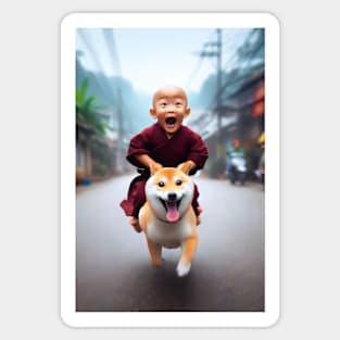 dog racing monk Sticker